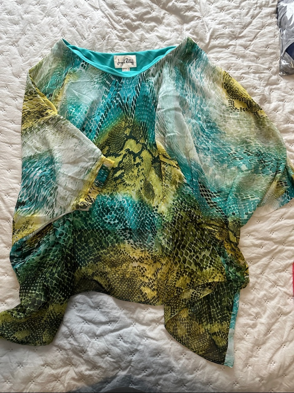 Joseph Ribkoff Green Teal Snake-Print Reptile Cabana Too